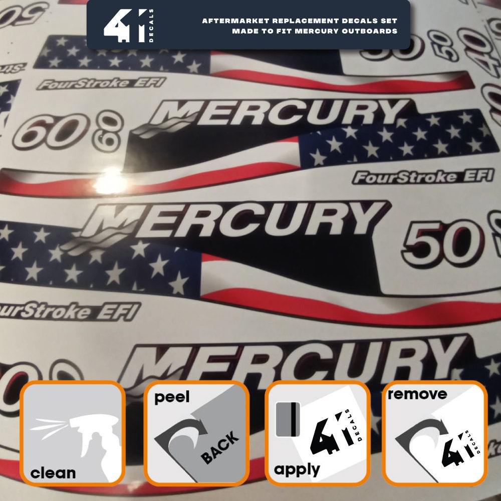 Mercury 250 Verado (2017) 3D Aftermarket Replacement Outboard Decal Sticker Set