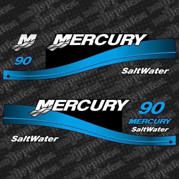 Mercury 90 TS 1999-2004 Red / Blue / US2 Flag outboard decal sticker set - Secondary color: Blue,Red,US Flag