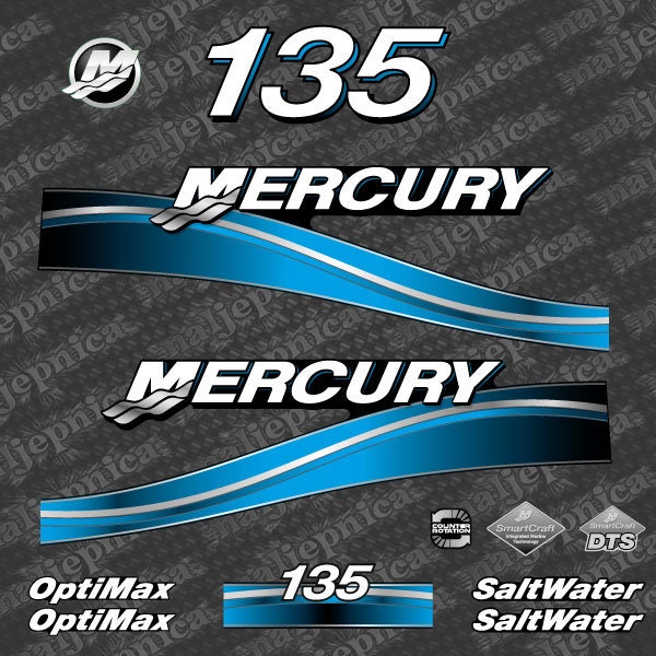 Mercury 135 Saltwater Optimax 2005-2007 outboard decal sticker set