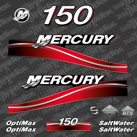 Mercury 150 Saltwater Optimax 2005-2007 outboard decal sticker set - Primary color: Red,Blue