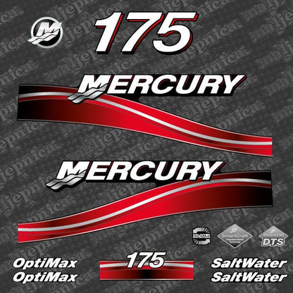 Mercury 175 Saltwater Optimax 2005-2007 outboard decal sticker set - Primary color: Red,Blue