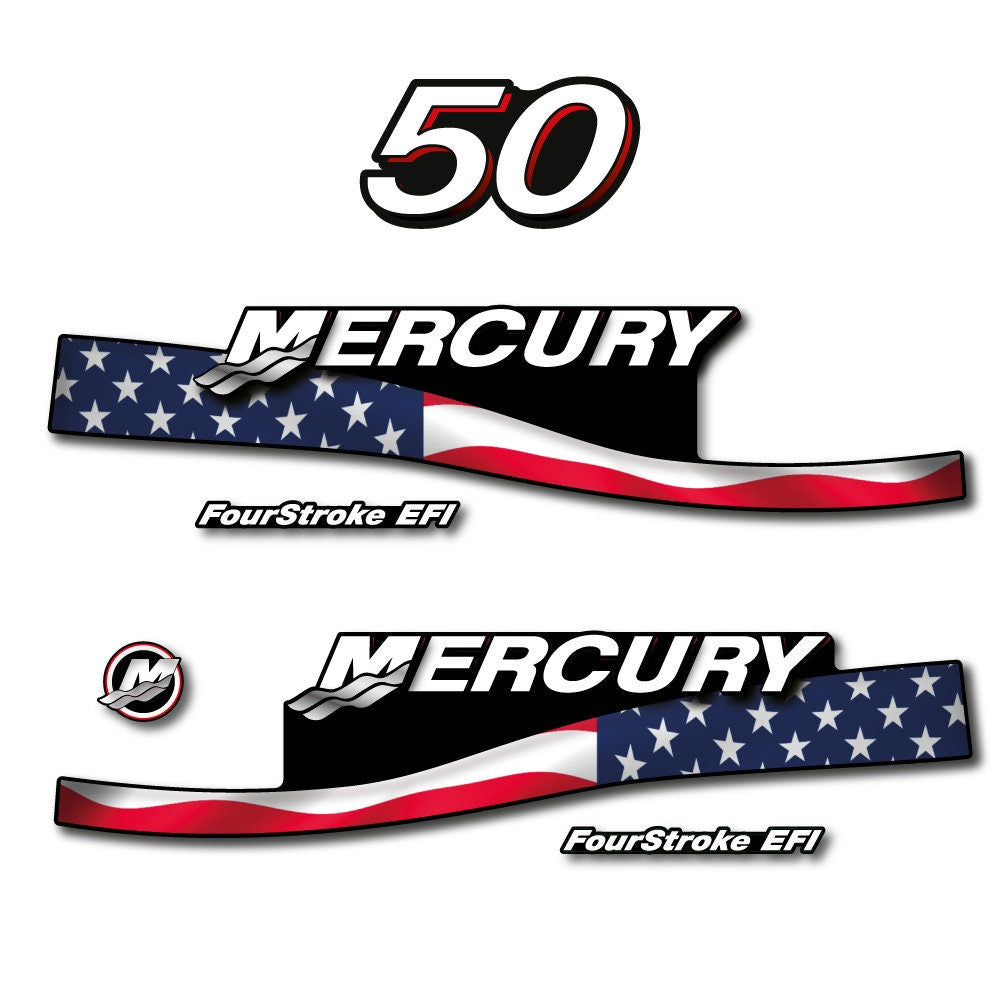 Mercury 50 Four Stroke EFI 2005-2007 US2 Flag / Vintage / Cameo / Red  2005-2007 outboard decal sticker set