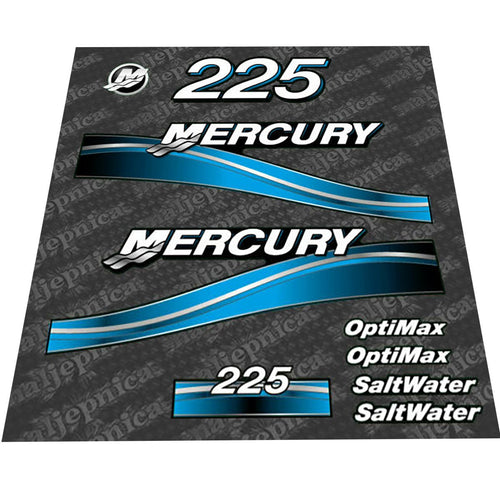 Mercury 225 Saltwater Optimax 2005-2007 outboard decal sticker set - Primary color: Red,Blue