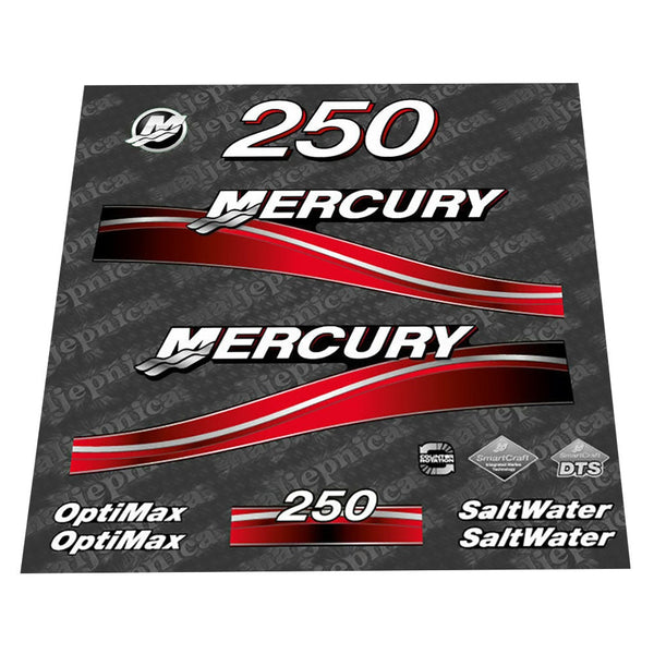 Mercury 250 Saltwater Optimax 2005-2007 outboard decal sticker set - Primary color: Red,Blue