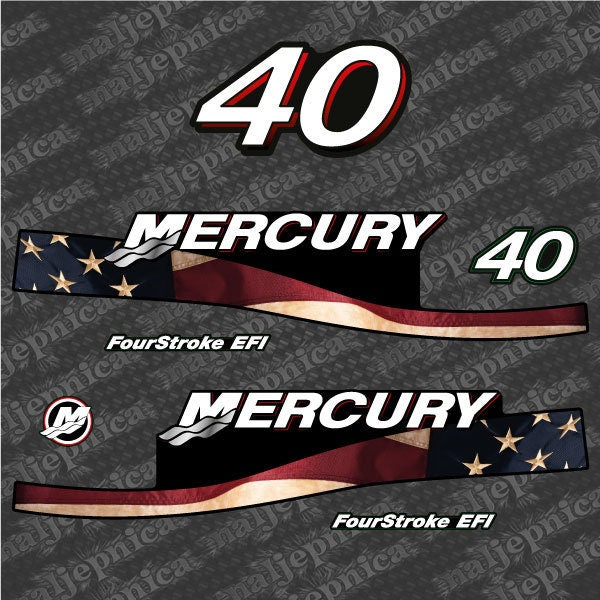 Mercury 40 Four Stroke EFI 2005-2007 US3 Flag / Vintage outboard decal sticker set