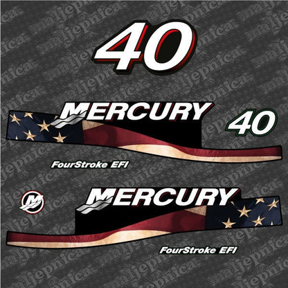 Mercury 40 Four Stroke EFI 2005-2007 US3 Flag / Vintage outboard decal sticker set