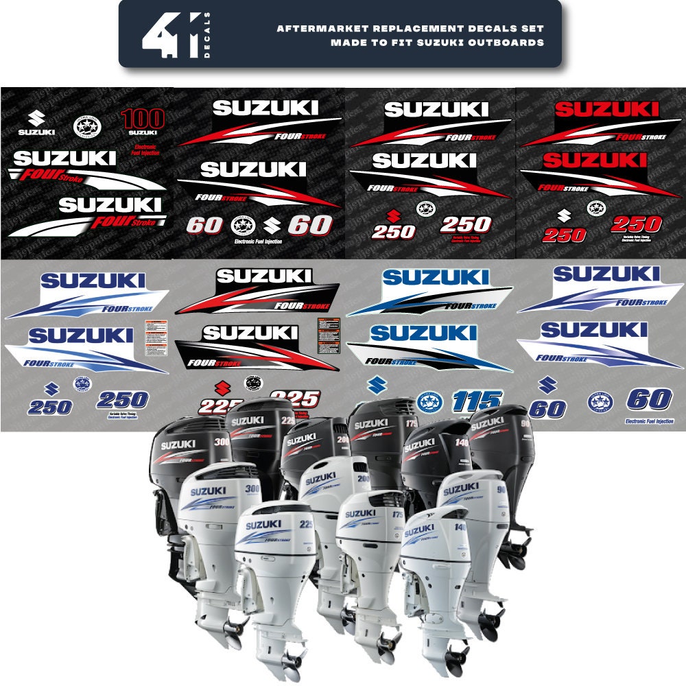 Suzuki 15 Four Stroke (2010) Aftermarket Replacement Outboard Decal Sticker Set