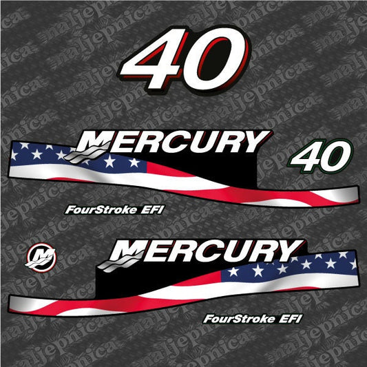 Mercury 40 Four Stroke EFI 2005-2007 US3 Flag / Vintage outboard decal sticker set - Secondary color: US Flag Vintage,US Flag