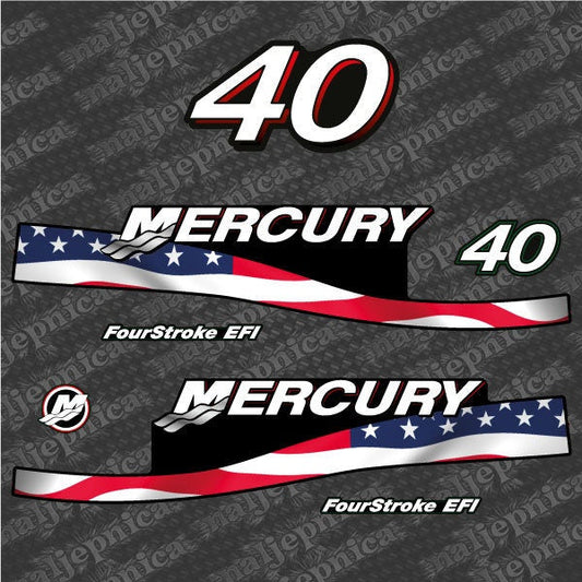Mercury 40 Four Stroke EFI 2005-2007 U.S. Flag outboard decal sticker set replacement decal set