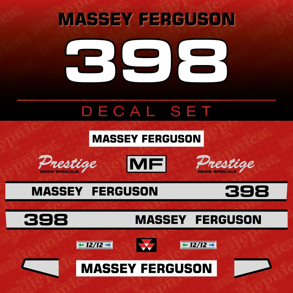 Massey Ferguson 398 (L) Aftermarket Replacement Tractor Decal (Sticker) Set