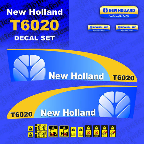 New Holland T6020 Aftermarket Replacement Tractor Decal (Sticker) Set replacement decal set