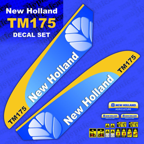 New Holland TM175 Aftermarket Replacement Tractor Decal (Sticker) Set replacement decal set