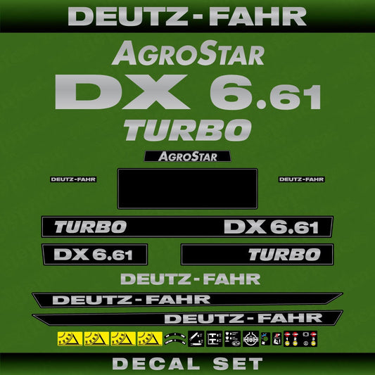 Deutz Fahr AgroStar DX 6.61 Turbo Aftermarket Replacement Tractor Decal (Sticker) Set replacement decal set