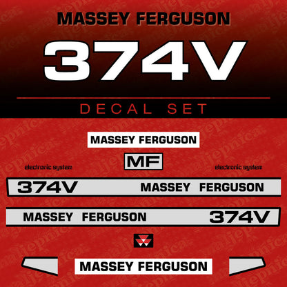 Massey Ferguson 374V Aftermarket Replacement Tractor Decal (Sticker) Set