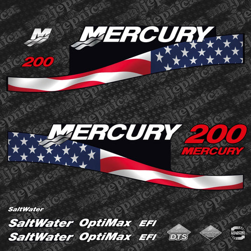 Mercury 200 US2 Flag EFI Saltwater 1999-2004 outboard decal sticker set
