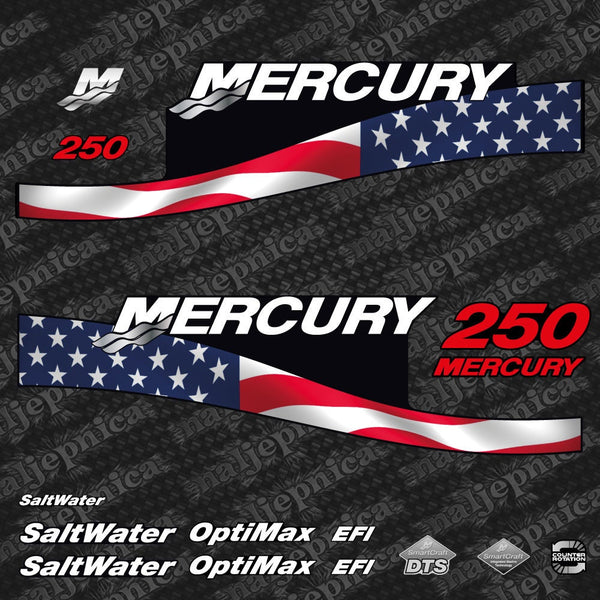 Mercury 250 US2 Flag EFI Saltwater 1999-2004 outboard decal sticker set