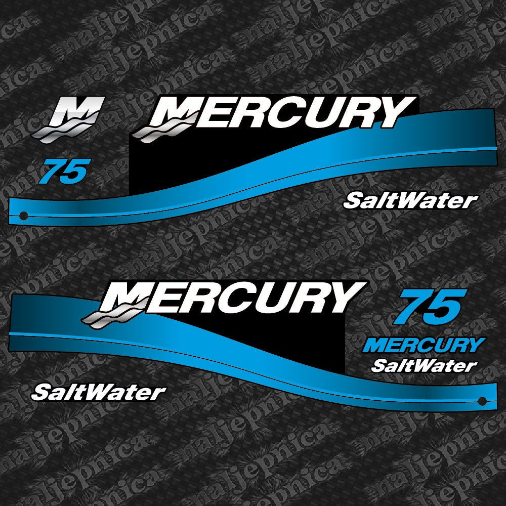 Mercury 75 Two Stroke Blue (1999-2004) Outboard Decal /aufkleber / adesivo / Sticker Set replacement decal set