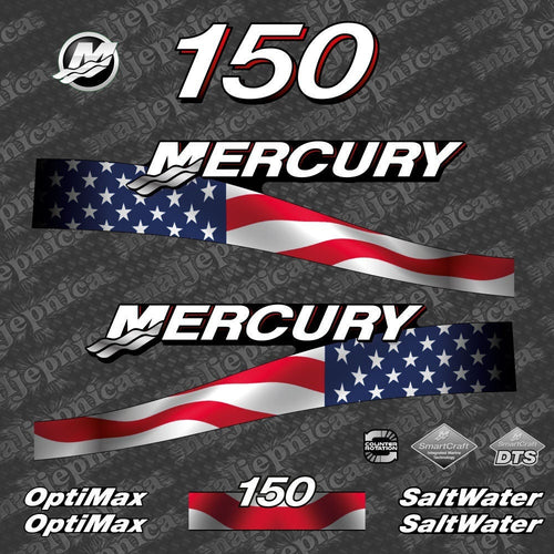 Mercury 150 US Flag Saltwater Optimax 2005-2007 Outboard Decal Sticker / Aufkleber / Adesivo set