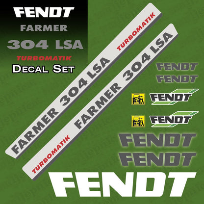 Fendt Farmer 304 LSA Turbomatik Silver Aftermarket Replacement Tractor Decal Sticker Set
