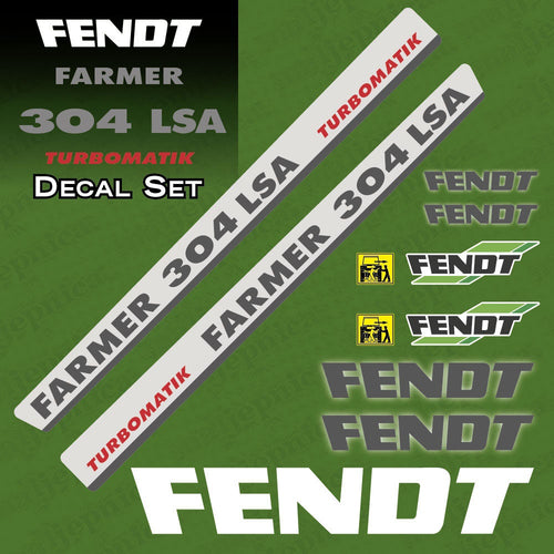 Fendt Farmer 304 LSA Turbomatik Silver Aftermarket Replacement Tractor Decal Sticker Set