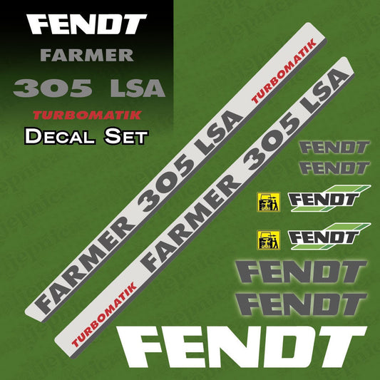 Fendt Farmer 305 LSA Turbomatik Silver Aftermarket Replacement Tractor Decal Sticker Set