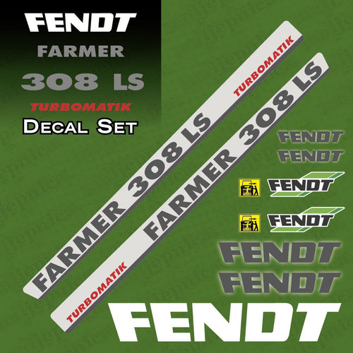 Fendt Farmer 308 LS Turbomatik Silver Aftermarket Replacement Tractor Decal Sticker Set