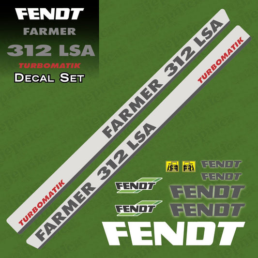 Fendt Farmer 312 LSA Turbomatik Silver Aftermarket Replacement Tractor Decal Sticker Set