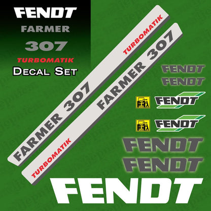 Fendt Farmer 307 Turbomatik Silver Aftermarket Replacement Tractor Decal Sticker Set