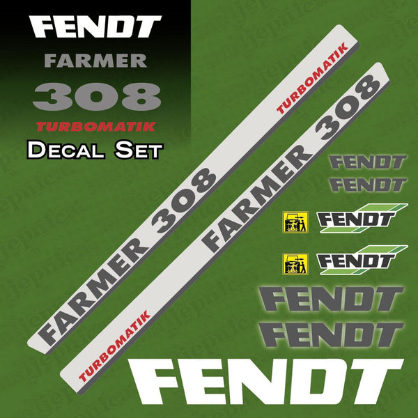 Fendt Farmer 308 Turbomatik Silver Aftermarket Replacement Tractor Decal Sticker Set