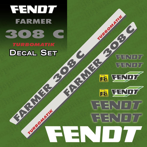 Fendt Farmer 308 C Turbomatik Silver Aftermarket Replacement Tractor Decal Sticker Set