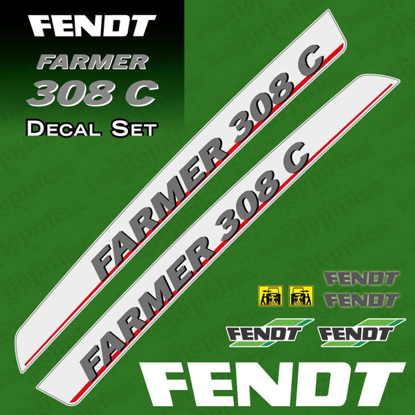 Fendt Farmer 308 C Turbomatik 2003 Silver Aftermarket Replacement Tractor Decal Sticker Set