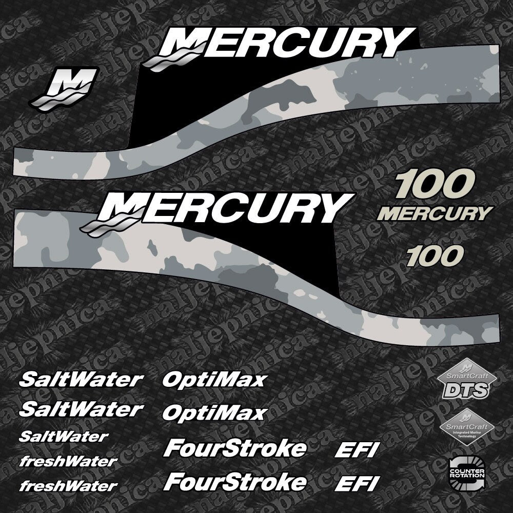 Mercury 100 FS US Flag X-Full2 / Cameo Gray Optimax Saltwater 1999-2004 outboard decal sticker set