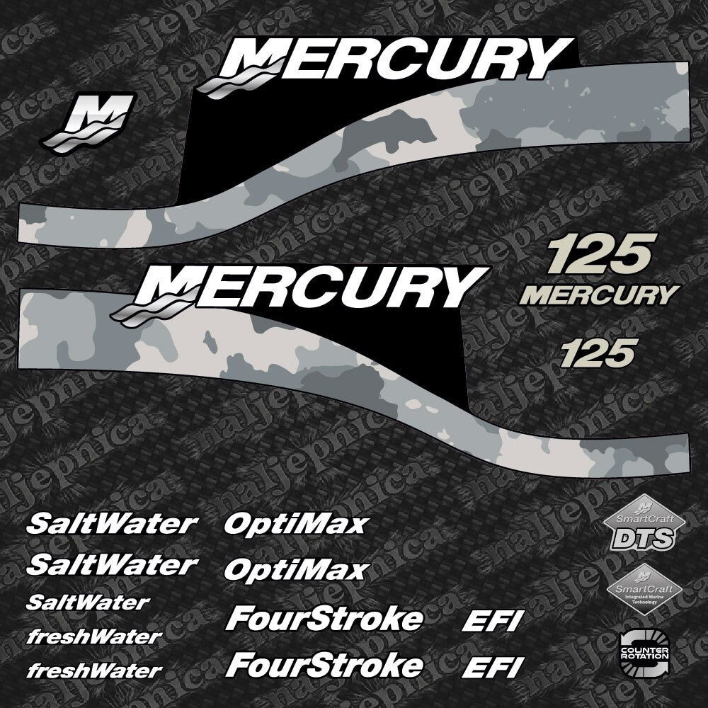 Mercury 125 Four Stroke US Flag X-Full2 / Cameo Gray Optimax Saltwater 1999-2004 outboard decal sticker set