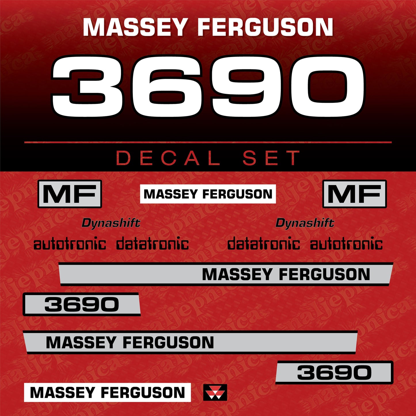 Massey Ferguson 3690 Aftermarket Replacement Tractor Decal (Sticker) Set