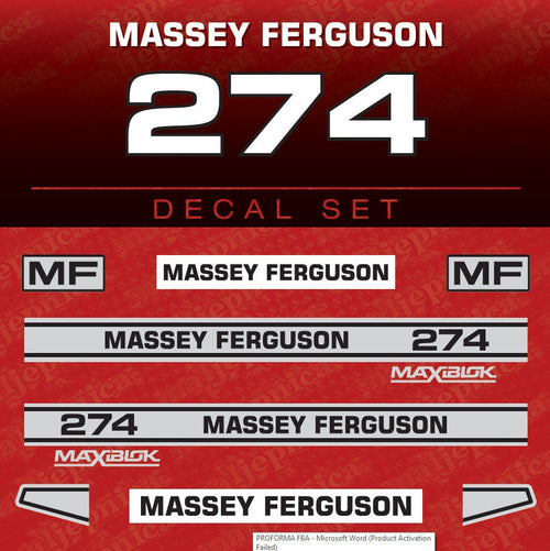 Massey Ferguson 274 Maxiblok Aftermarket Replacement Tractor Decal (Sticker) Set