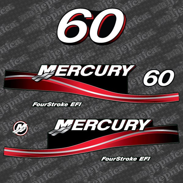 Mercury 60 Four Stroke EFI 2005-2007 Red / US2 Flag / Vintage / Cameo outboard decal sticker set - Primary color: Vintage US Flag,Red,Black & White,Comuflage,US Flag