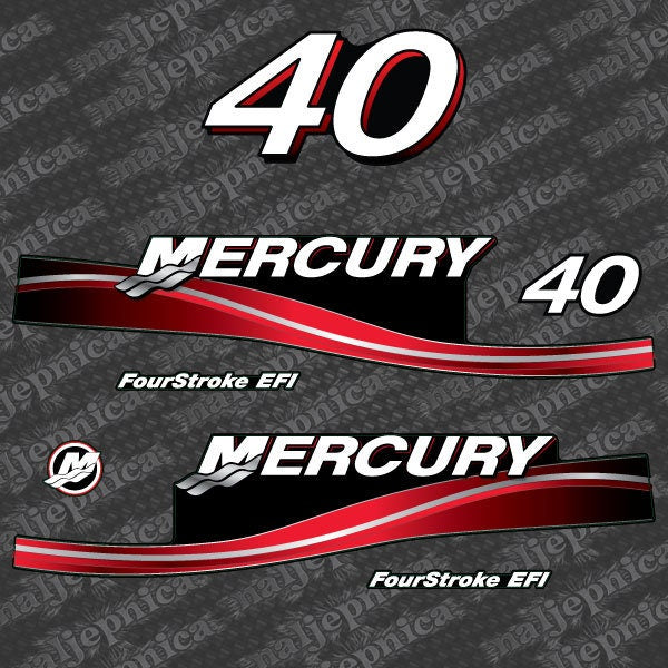 Mercury 40 Four Stroke EFI 2005-2007 Red / Vintage / US2 Flag / Cameo outboard decal sticker set - Primary color: Vintage US Flag,Red,Black & White,Comuflage,US Flag