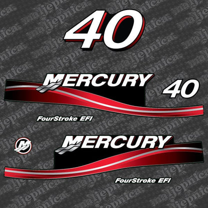 Mercury 40 Four Stroke EFI 2005-2007 Red / Vintage / US2 Flag / Cameo outboard decal sticker set - Primary color: Vintage US Flag,Red,Black & White,Comuflage,US Flag