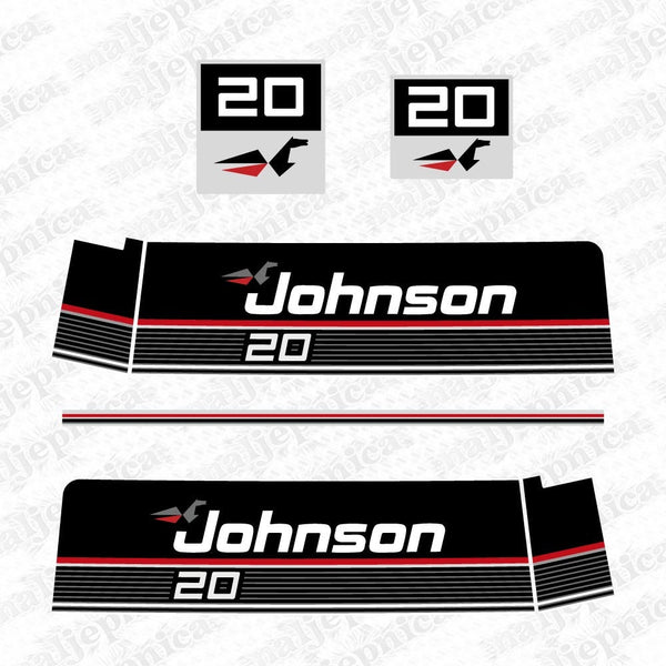 Johnson 20 Outboard (1989) Aftermarket Replacement Decals / Aufkleber / Adesivo / Sticker Set