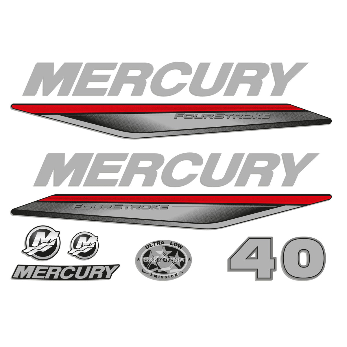 Mercury 40 HP Four Stroke 2019-2022 outboard engine decals sticker set ...