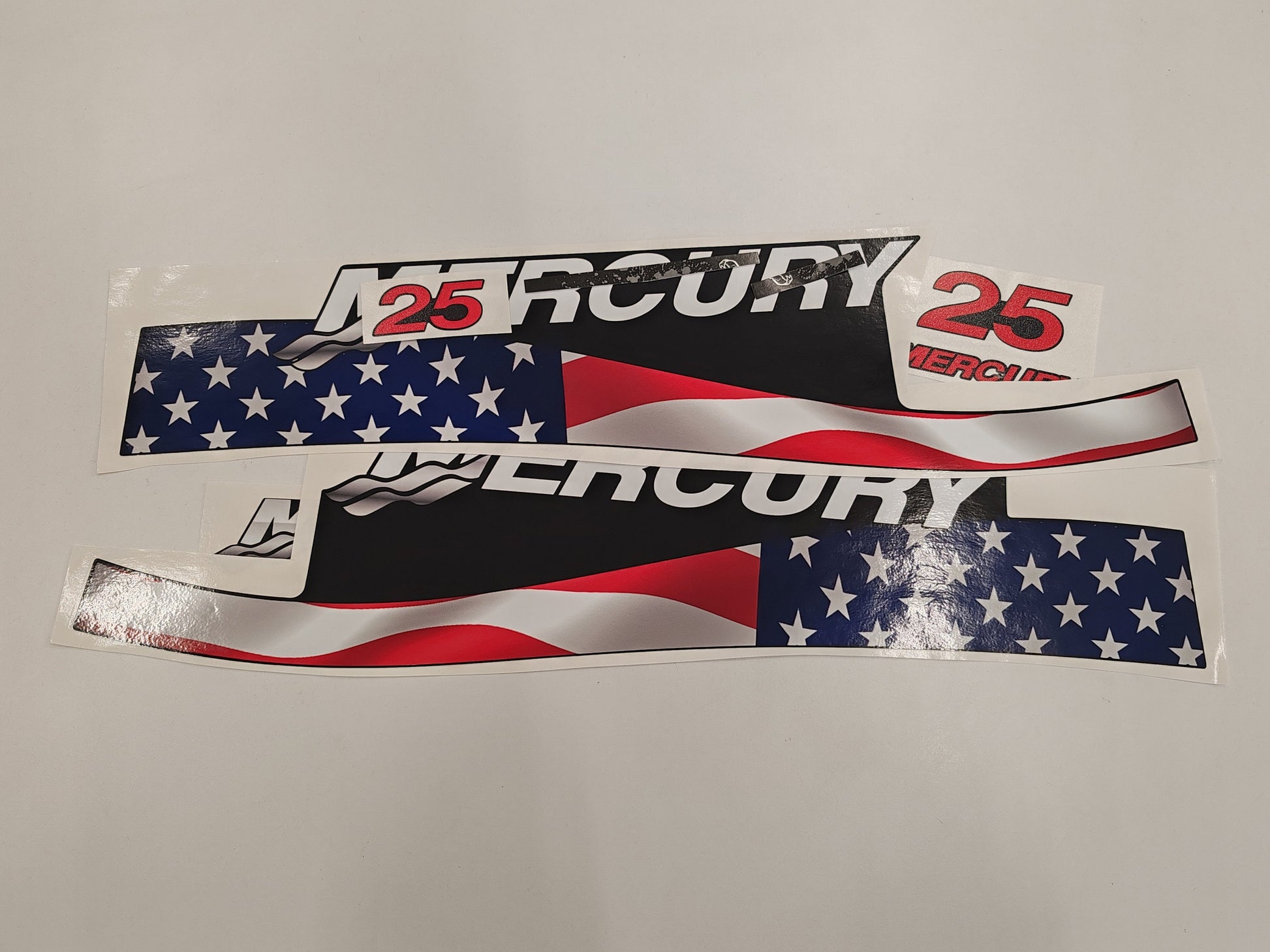 Mercury 25 Two Stroke US2 Flag 1999-2004 Aftermarket Replacement Outboard Decal Sticker Set