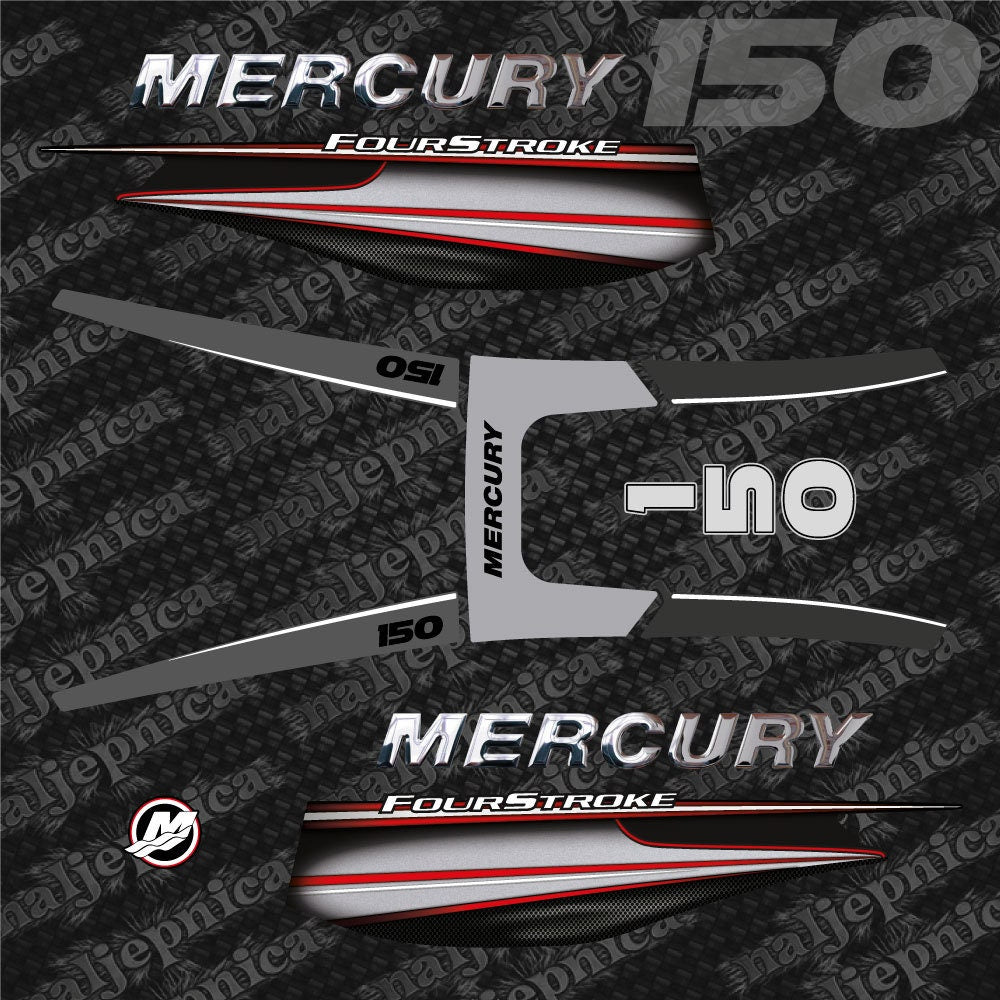 Mercury 150 Four Stroke 2013+ (3D font) aftermarket replacement outboard decal / sticker set