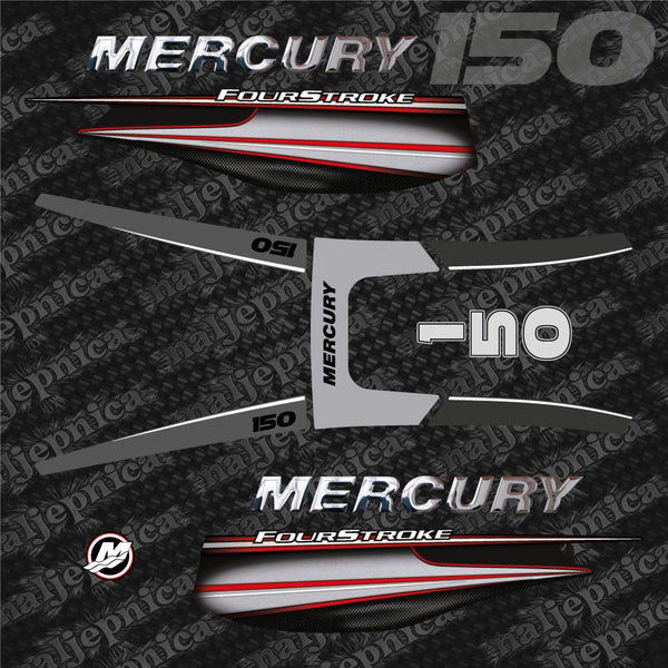 Mercury 150 Four Stroke 2013+ (3D font) aftermarket replacement outboard decal / sticker set