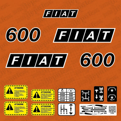 Fiat 600 Aftermarket Replacement Tractor Decal Sticker Set