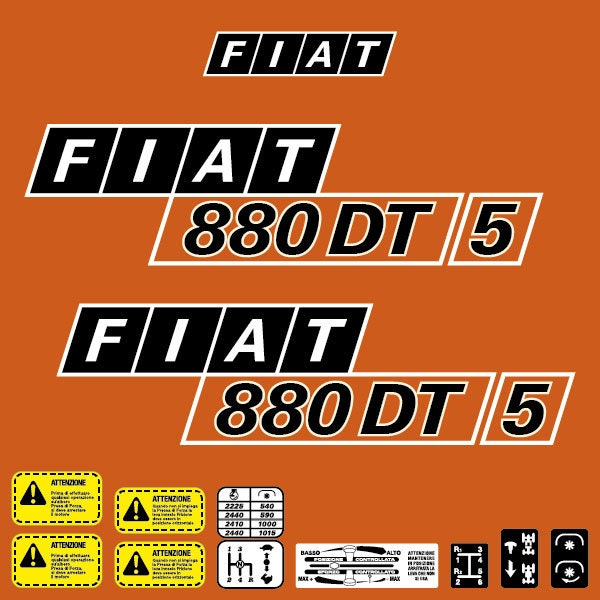 Fiat 880DT 5 Aftermarket Replacement Tractor Decal Sticker Set