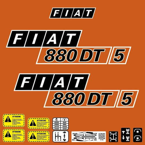 Fiat 880DT 5 Aftermarket Replacement Tractor Decal Sticker Set