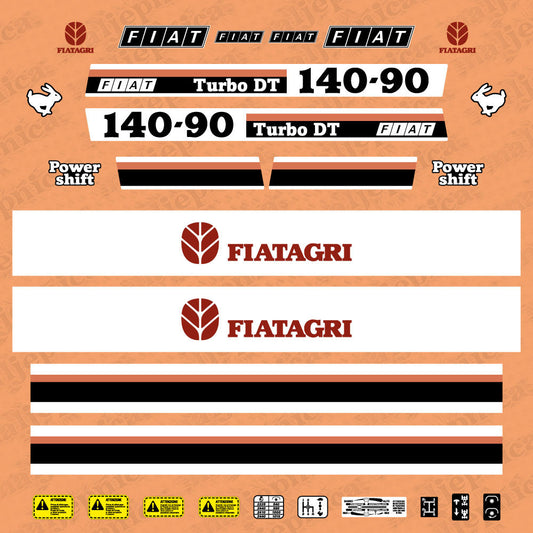 Fiat Fiatagri 140-90 Turbo DT Powershift Aftermarket Replacement Tractor Decal Sticker Set