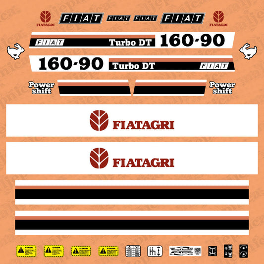 Fiat Fiatagri 160-90 Turbo DT Powershift Aftermarket Replacement Tractor Decal Sticker Set