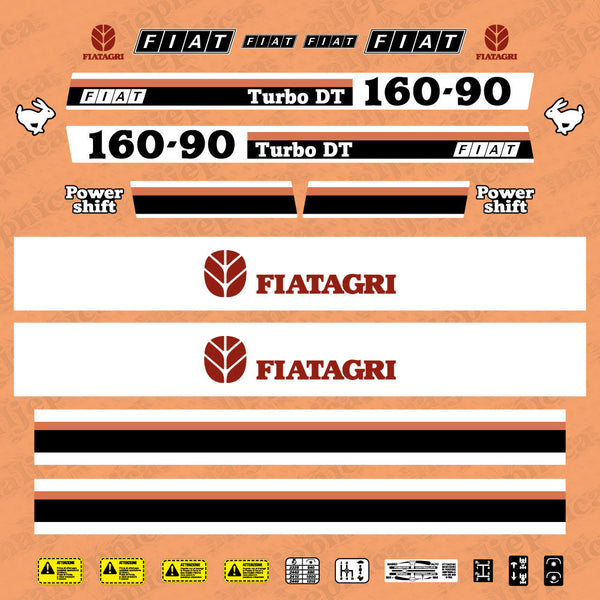 Fiat Fiatagri 160-90 Turbo DT Powershift Aftermarket Replacement Tractor Decal Sticker Set