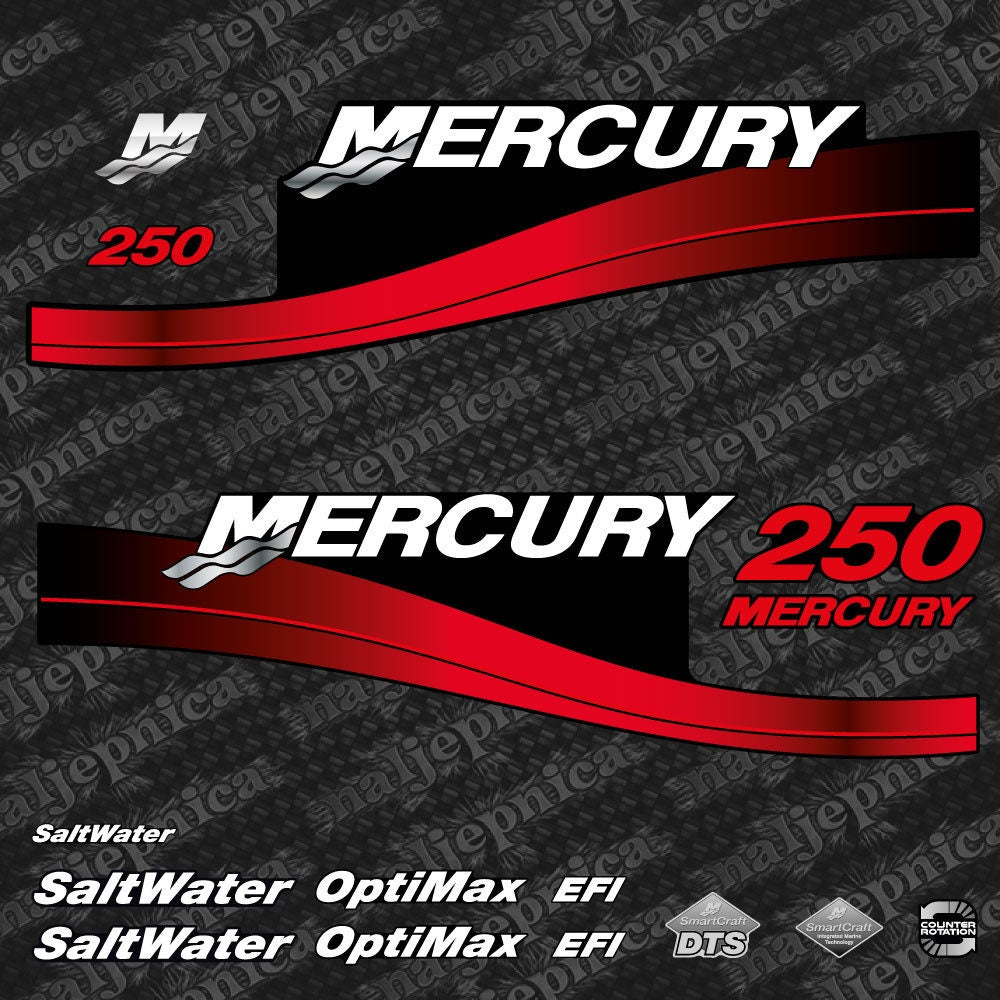 Mercury 250 EFI Saltwater 1999-2004 RED Aftermarket Replacement Outboard decal sticker set